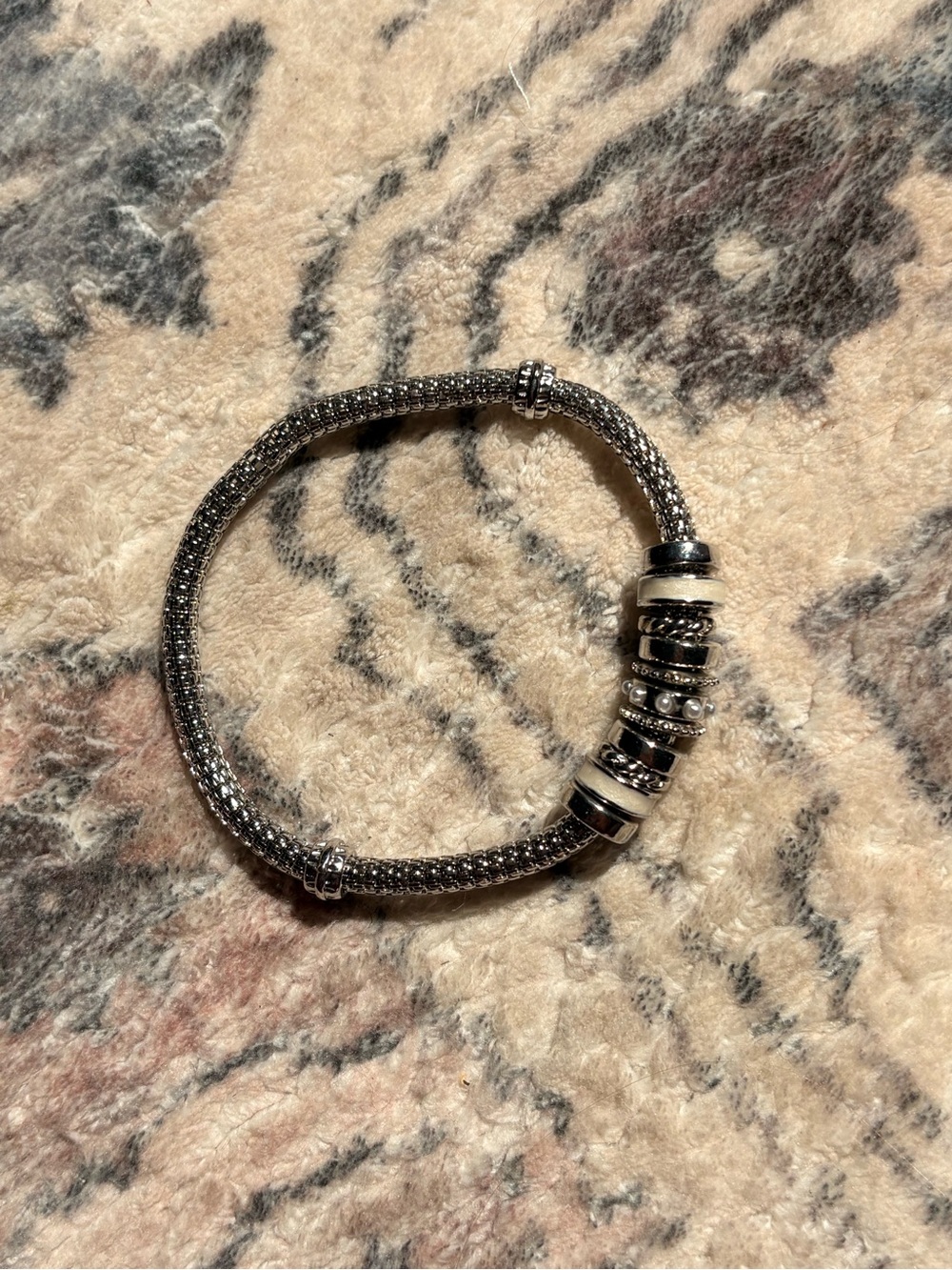 Silver Beaded Charm Bracelet with Stacked Accents